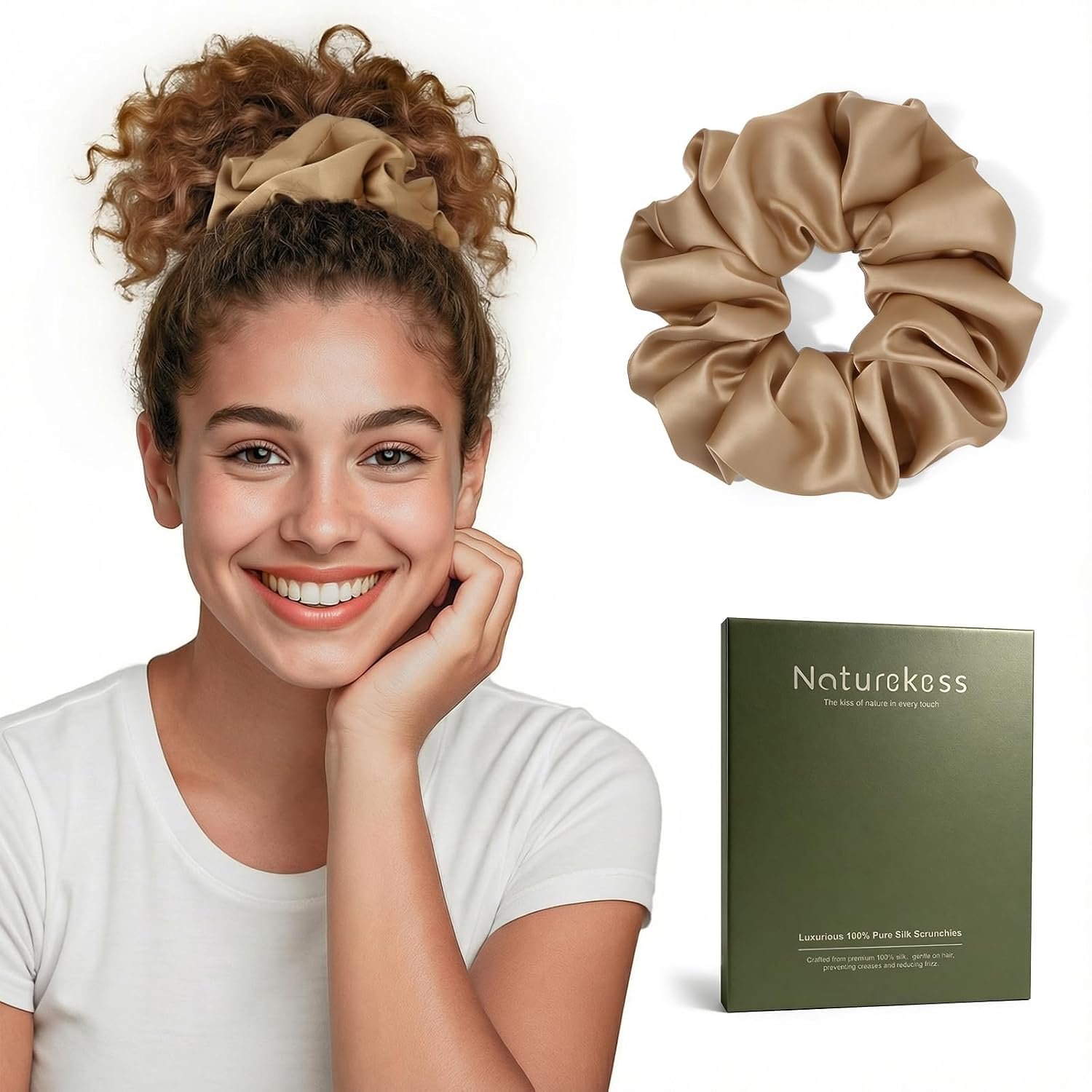 100% Mulberry Silk Scrunchies for Women, Oversized XL Hair Tie for Sleeping, Gentle No Damage Hair Accessory for All Hair Types, Soft Pure Silk Ponytail Holder