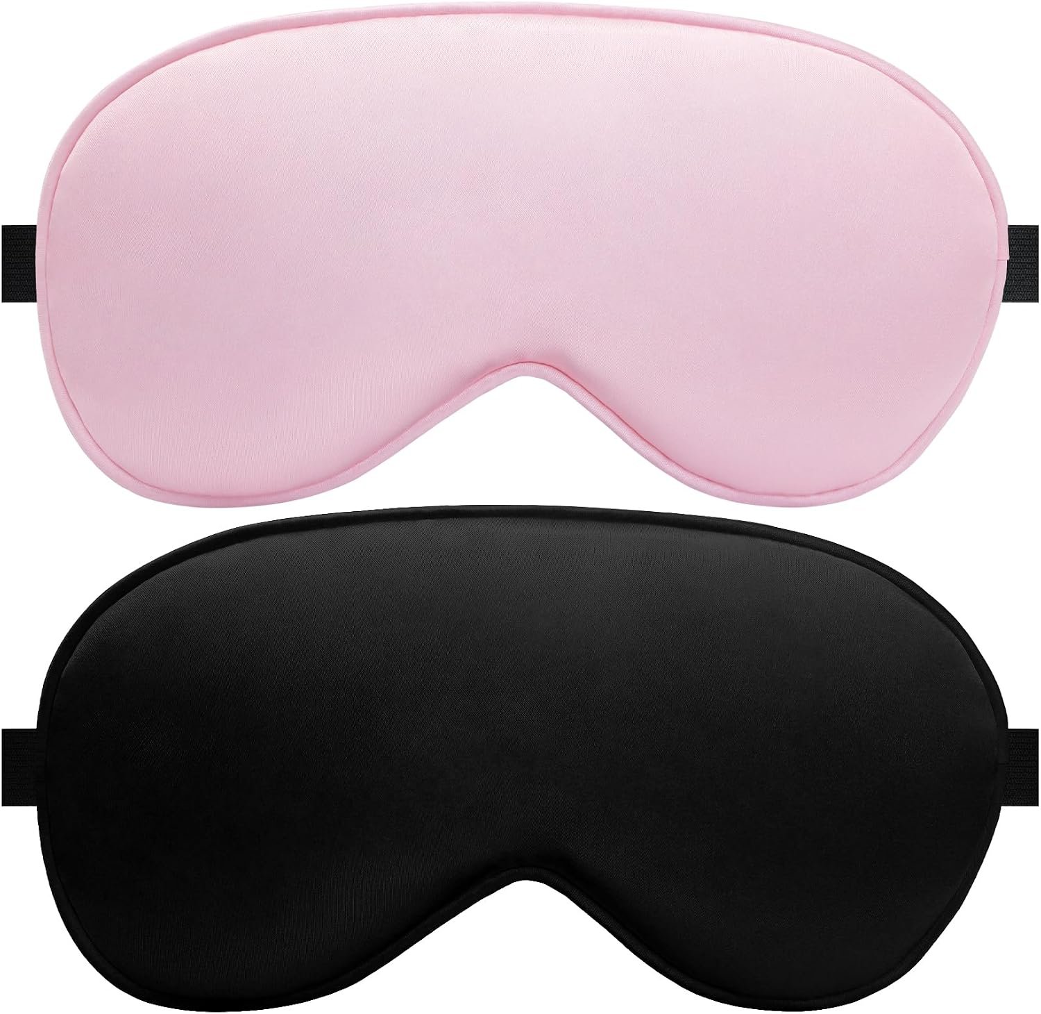 Flat Sleep Eye Mask for Men Women, Silk Flat Sleeping Mask, Travel Blackout Night Blindfold Eye Shade Cover with Adjustable Strap, Non-3D (Black & Pink)