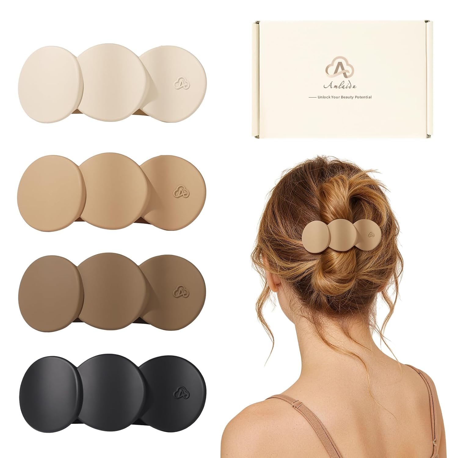 Medium Flat Hair Clips for Women, Claw Clips for Thick Thin Hair | Duckbill Hair Clips Strong Hold for Styling, Non Slip for Driving Yoga – Beige, Light Khaki, Dark Khaki, Black, 4pcs