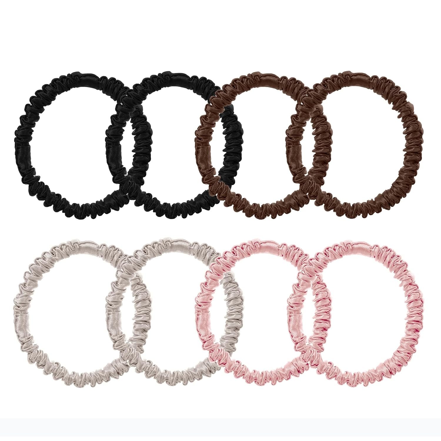 8 Pcs 100% Pure Mulberry Silk Hair Scrunchies for Women & Girls – Silky Hair Ties for Thick, Thin or Curly Hair – Bulk Pack Satin Sleepy Scrunchies in Black