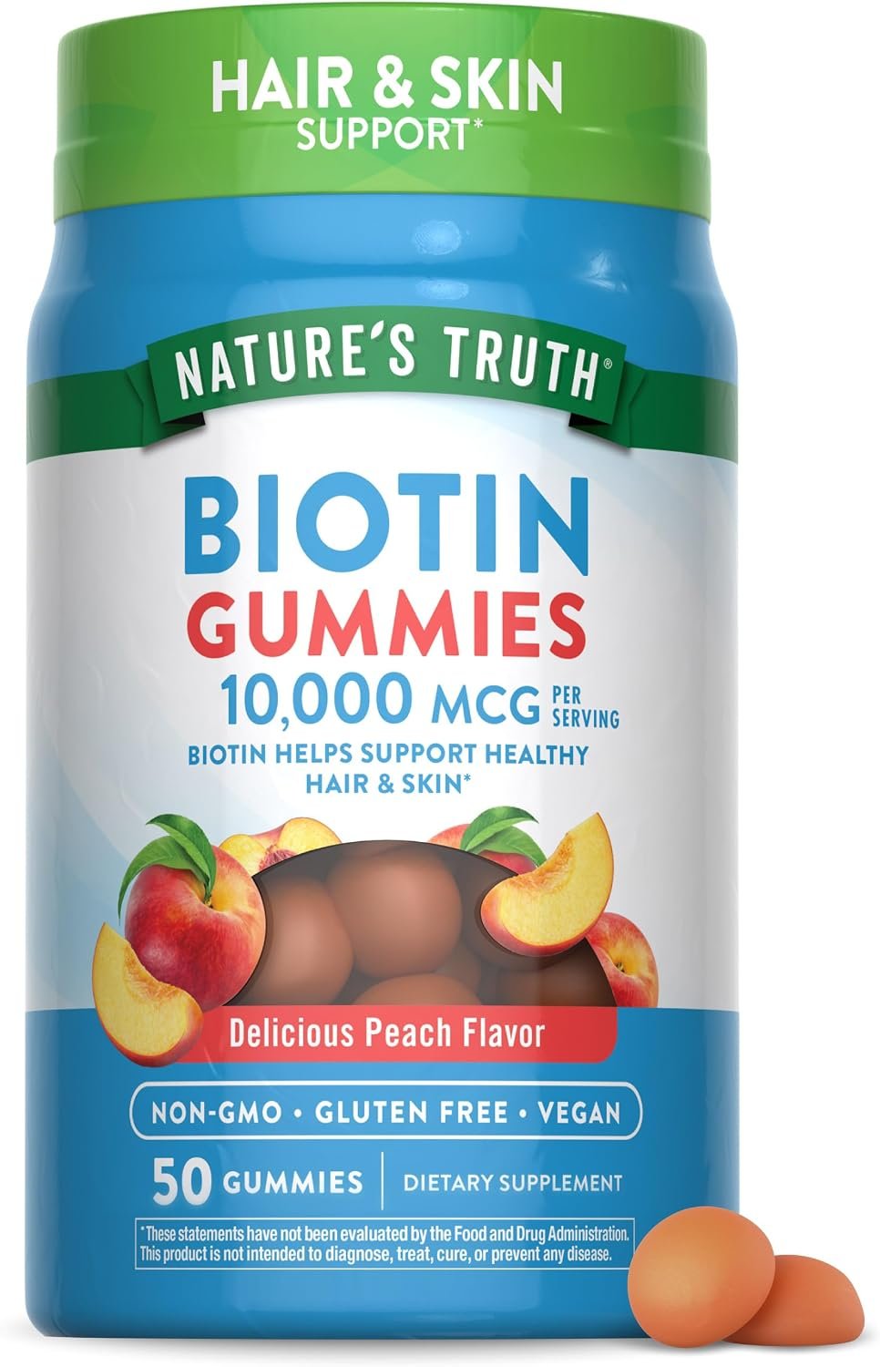 Nature’s Truth Biotin Gummies | 10000mcg | 50 Count | Vegan, Non-GMO & Gluten Free Supplement | Peach Flavor