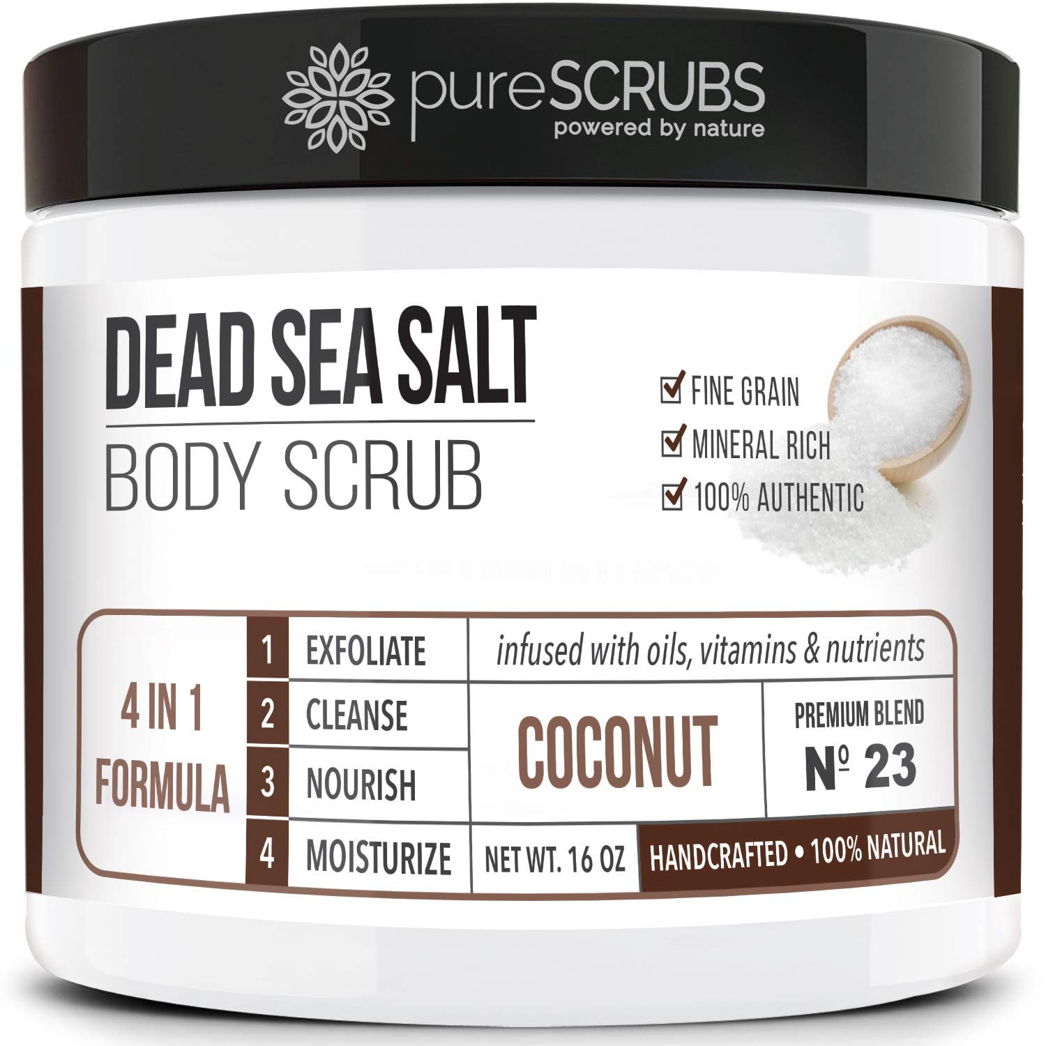 Premium Coconut Body Scrub Set, Exfoliating Dead Sea Salt Scrub | Ultra Skin Smoothing, Deeply Moisturizing Body Exfoliator, Shower Scrub for Rough, Dry Skin, Includes Loofah, Spoon & Soap