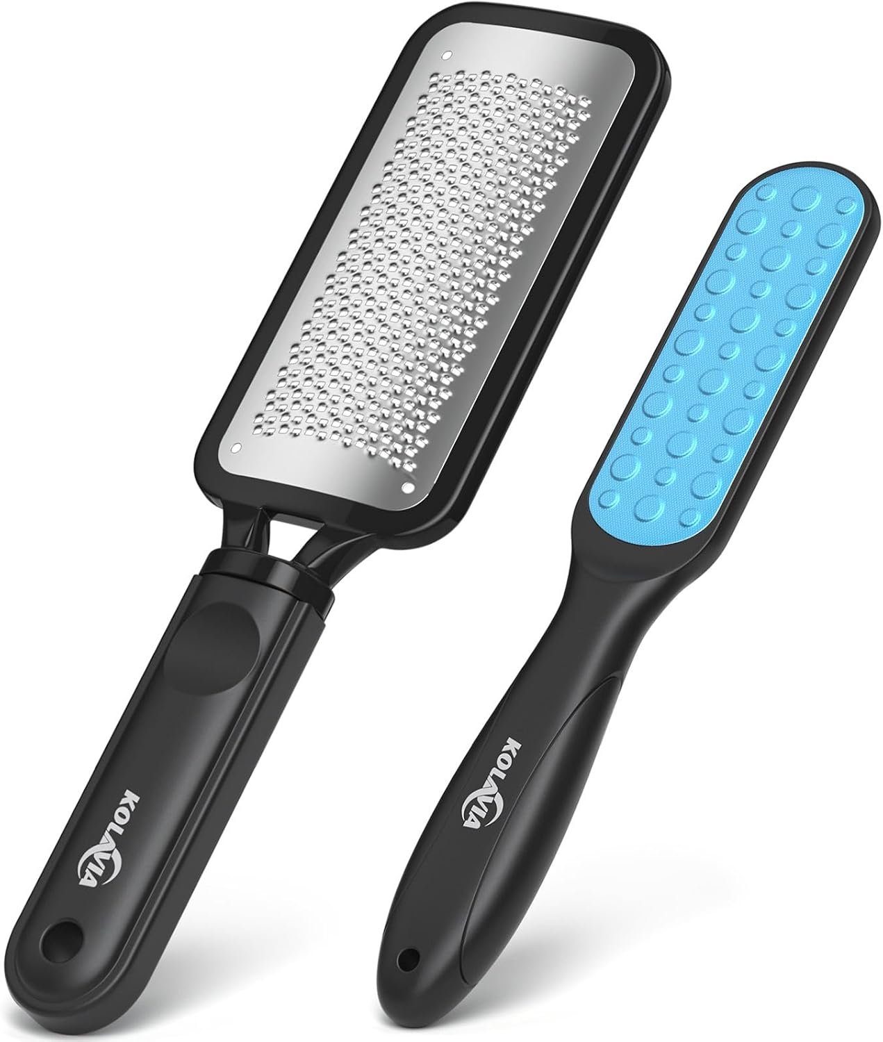 Kolavia 2 Pack Foot File Callus Remover, Durable Foot Scrubber for Hard Dead Skin, Foot Rasp and Double-Sided Foot Heel Scraper for Cracked Heels & Corns, Stainless Steel Pedicure Feet File Tool