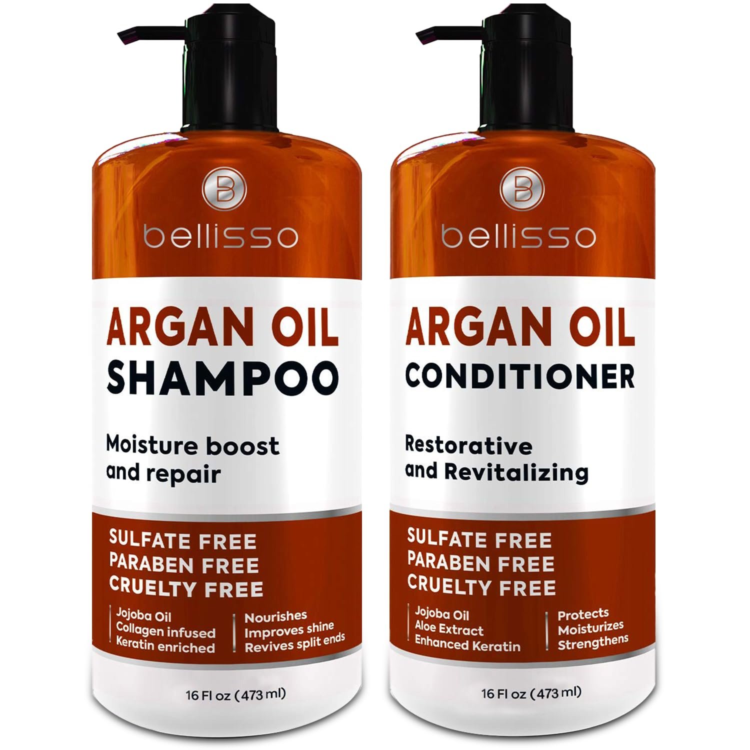 Moroccan Argan Oil Shampoo and Conditioner Set – Sulfate Free with No Parabens – Botanicals for Women and Men – Professional Moisturizing, Anti Frizz, Hydrating Solution for Dry, Wavy and Curly Hair
