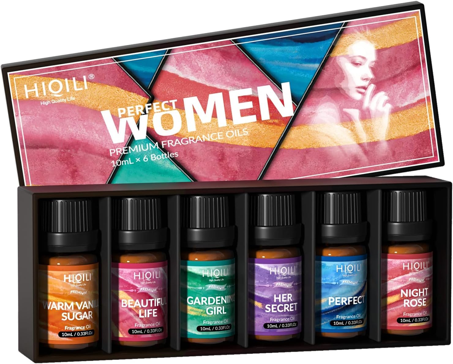 HIQILI Women Fragrance Oil Trial Set, Essential Oils for DIY | Candle Scents Soap Making & Diffuser, Sweet Flowers Scented Oil Set for Aromatherapy Slime Wax Home – 6x10ml Car