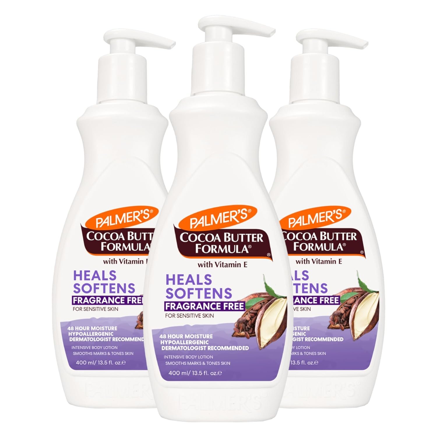 Palmer’s Cocoa Butter Formula Daily Skin Therapy Fragrance Free Lotion for Dry Skin, Unscented Body Lotion, Pump Bottle, 13.5 Fl Oz (Pack of 3)