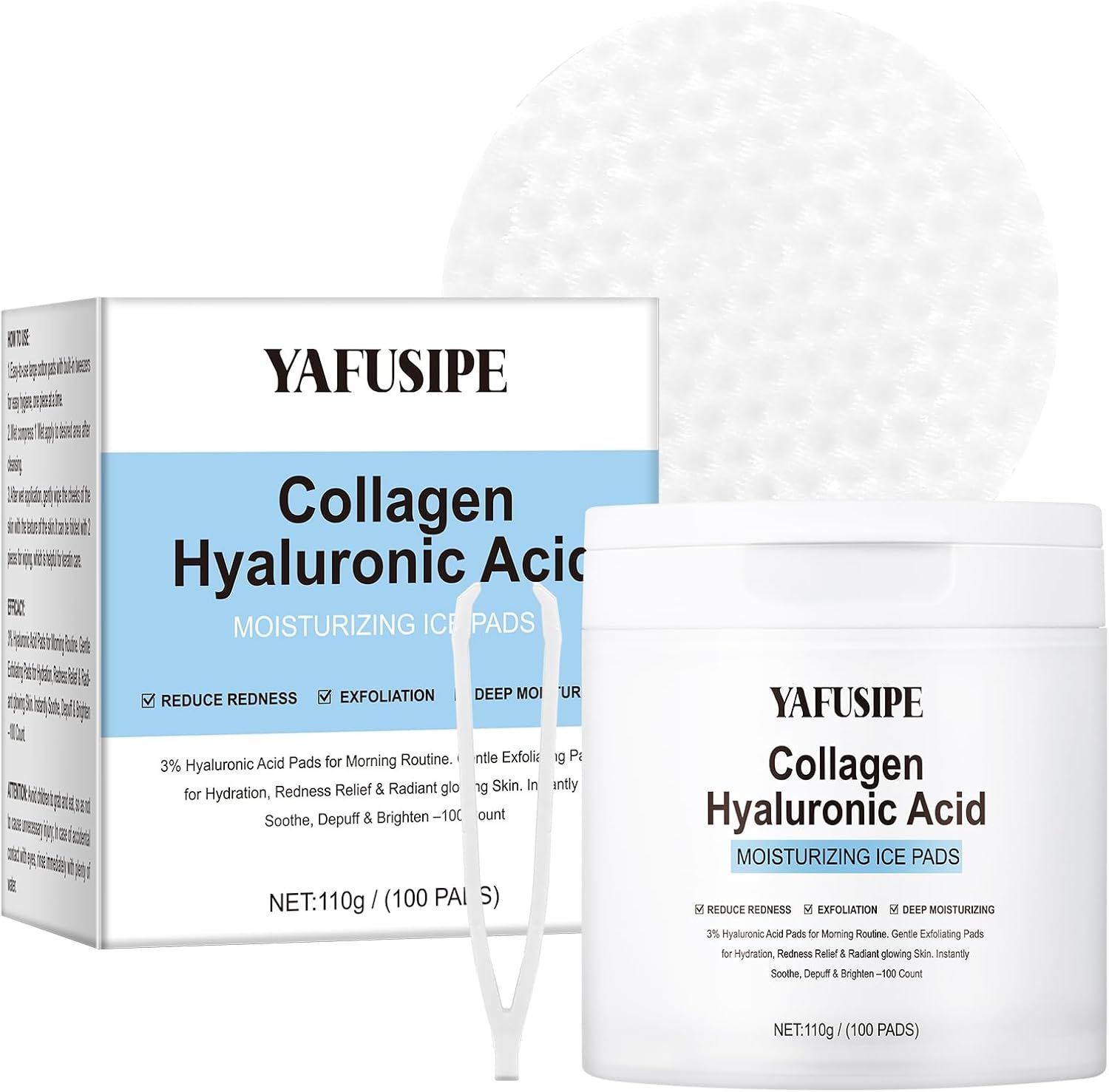 3% Hyaluronic Acid Collagen Peptide Toner Pad, Hyaluronic Acid Toners Facial Pads Jelly Pad for Face Hydrating Facial Treatment Toner Cotton Wipe for Women Smoothing All Skin Types 100 Pads