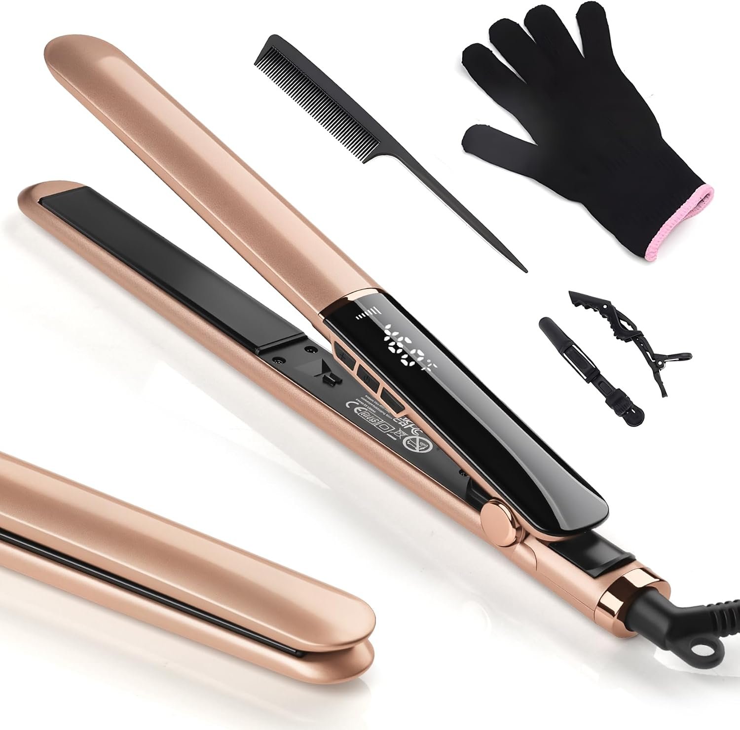 UNOBEY Hair Straightener Iron 1 Inch Flat Iron for Sleek, Smooth & Soft | Hair Curler & Flat Iron 2 in 1 with Ceramic Floating Plates for All Hair Types, Digital display 150°C–230°C, Dual Voltage