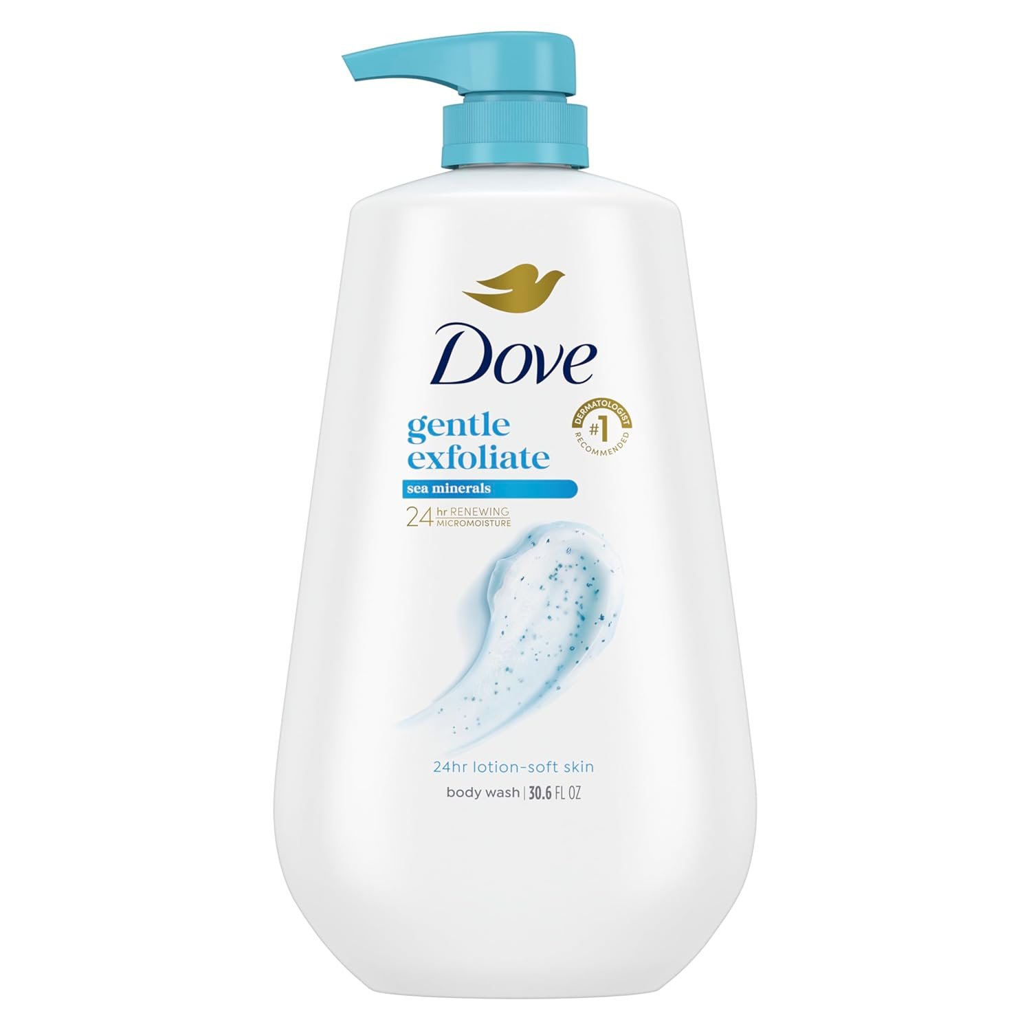 Dove 24hr Lotion Body Wash Gentle Exfoliate Sea Minerals, 30.6 oz | Exfoliating body wash with MicroMoisture for smooth, soft skin