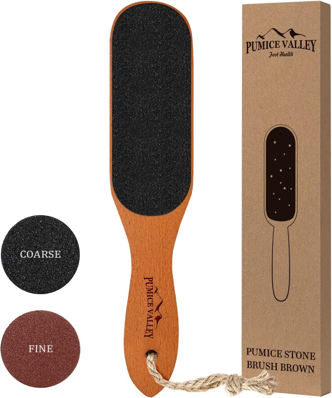 Pumice Stone Foot File – Wooden Pedicure Feet Scrubber with Handle for Callus, Dry, and Dead Skin Removal – Heel Scraper for Feet, Hands, and Body – Foot Filer for Use in Shower | Heel Scraper with Handle for Callus, Dry, and Dead Skin Removal – Feet, Hands, and Body – Foot Filer for Use in Shower