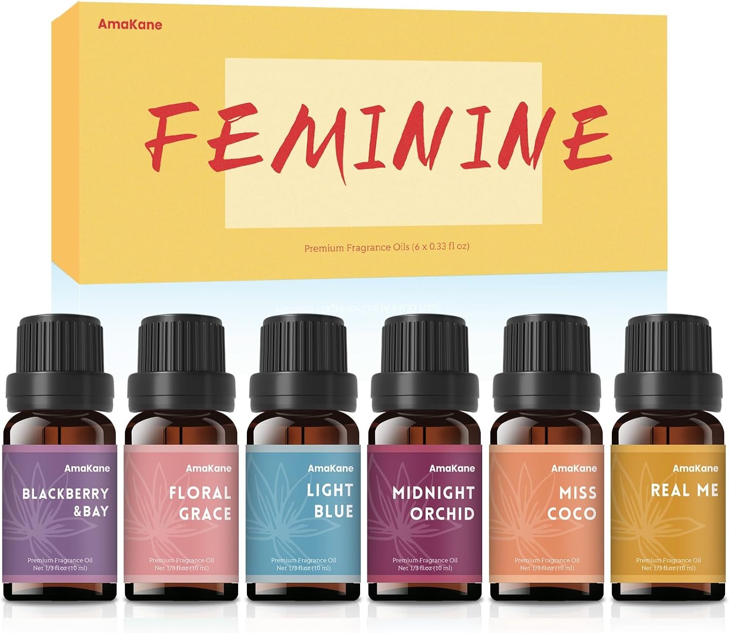 AmaKane Feminine Fragrance Oil Set, Women Essential Oils for Diffuser, Floral & Fruity Soap Candle Making Scents, Aromatherapy Oils for Home Fragrance and DIY