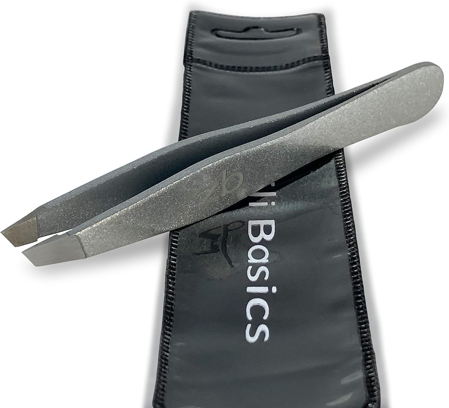 Zizzili Basics Tweezers – Surgical Grade Stainless Steel – Slant Tip for Expert Eyebrow Shaping and Facial Hair Removal – with Bonus Protective Pouch – Best Tweezer for Men and Women