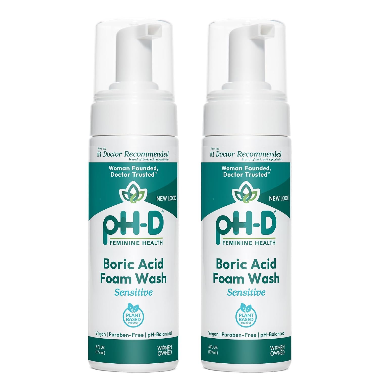 pH-D Feminine Health Boric Acid Foam Wash, Sensitive, 6 Fl Oz, Pack of 2 | Feminine Wash for Women, Intimate Wash, pH Balanced, No Added Parabens, Plant-Based