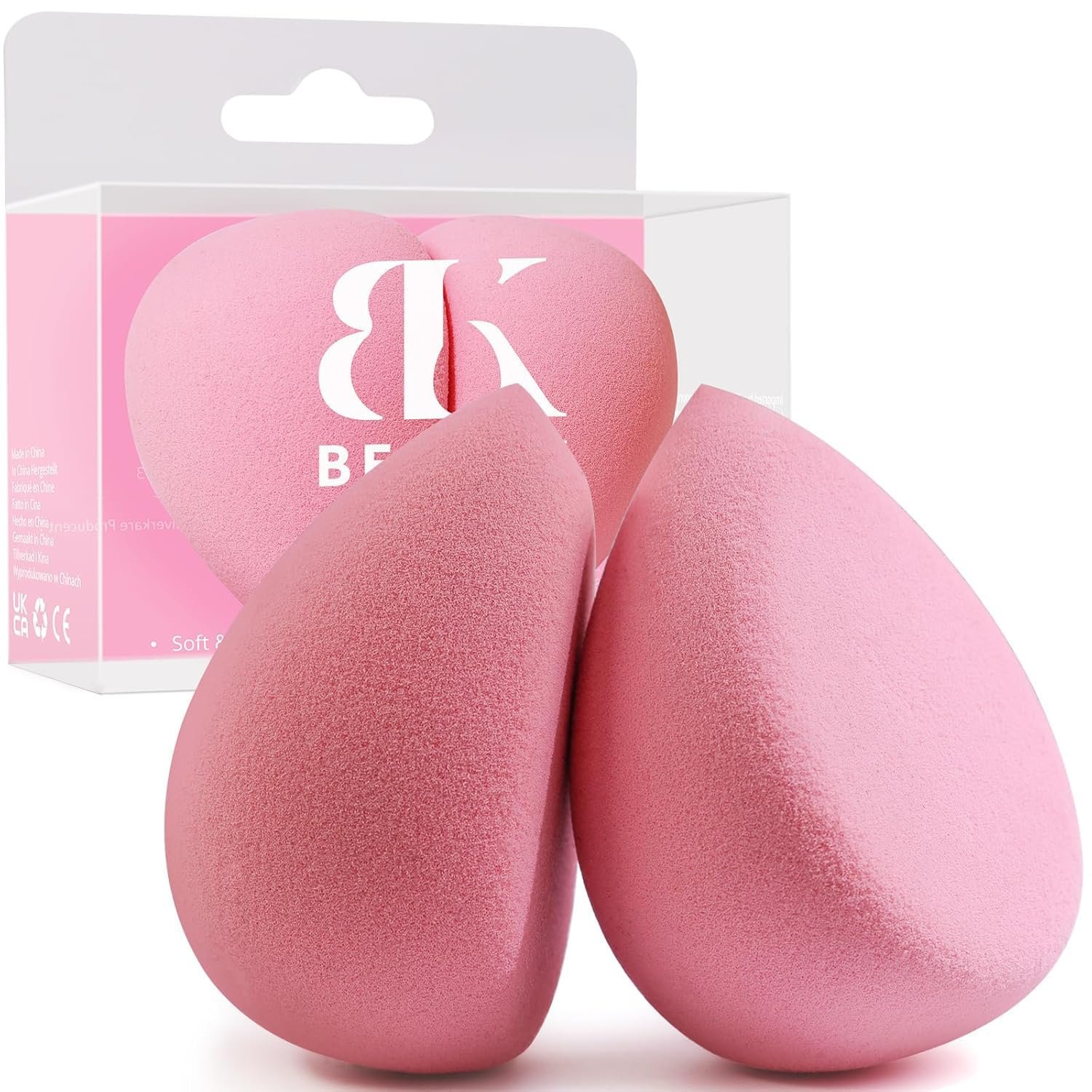 BEAKEY Makeup Sponge Set of 2, Flat Duo Patented Pink Beauty Sponges | Foundation and Powder Application, Soft Blending Blender, Large Flat Design, Latex Free, Beauty Tools for Makeup Lovers
