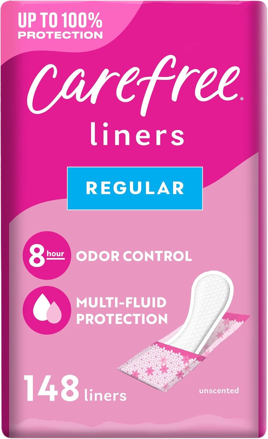 Carefree Panty Liners, Regular Liners, Wrapped, Unscented, 148ct