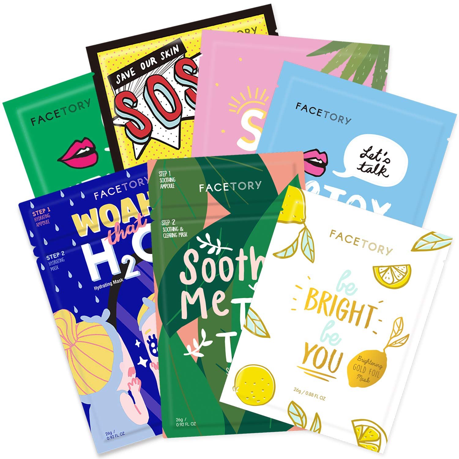 FACETORY Best of 7 Korean Face Mask Variety Pack, Radiance & Dewy Glow | Sheet Mask Variety Set to Brighten, Firm & Calm for Radiant, Dewy Skin, Girls’ Night Gift, K Beauty Skin Care