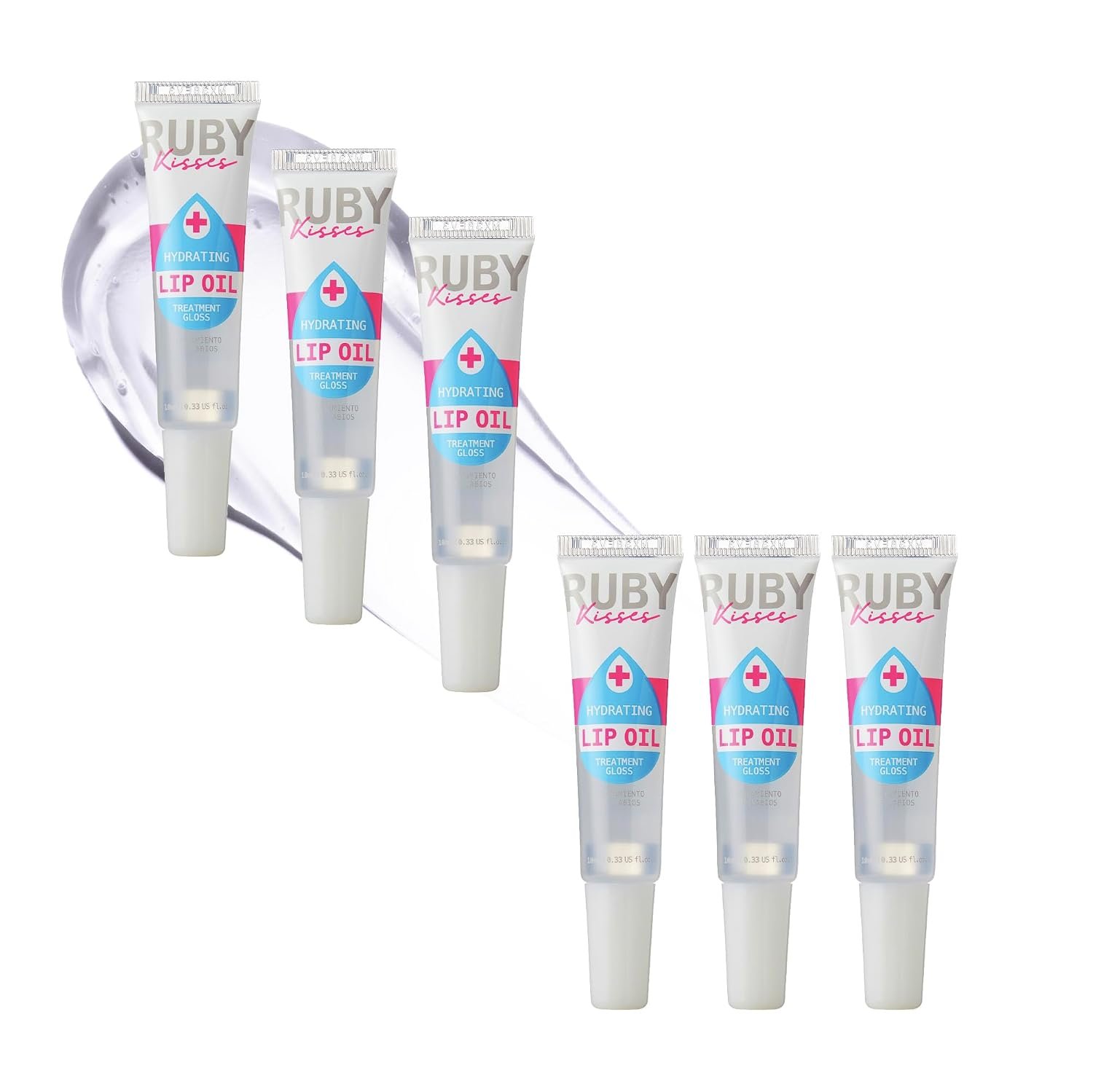 Ruby Kisses Hydrating Clear Lip Oil Treatment Gloss (6 Pack), Hydrates & Heals with Vitamin E & Jojoba, Lightweight Non-Greasy Formula with Almond Oil, Repair & Protect Dry Chapped Lips