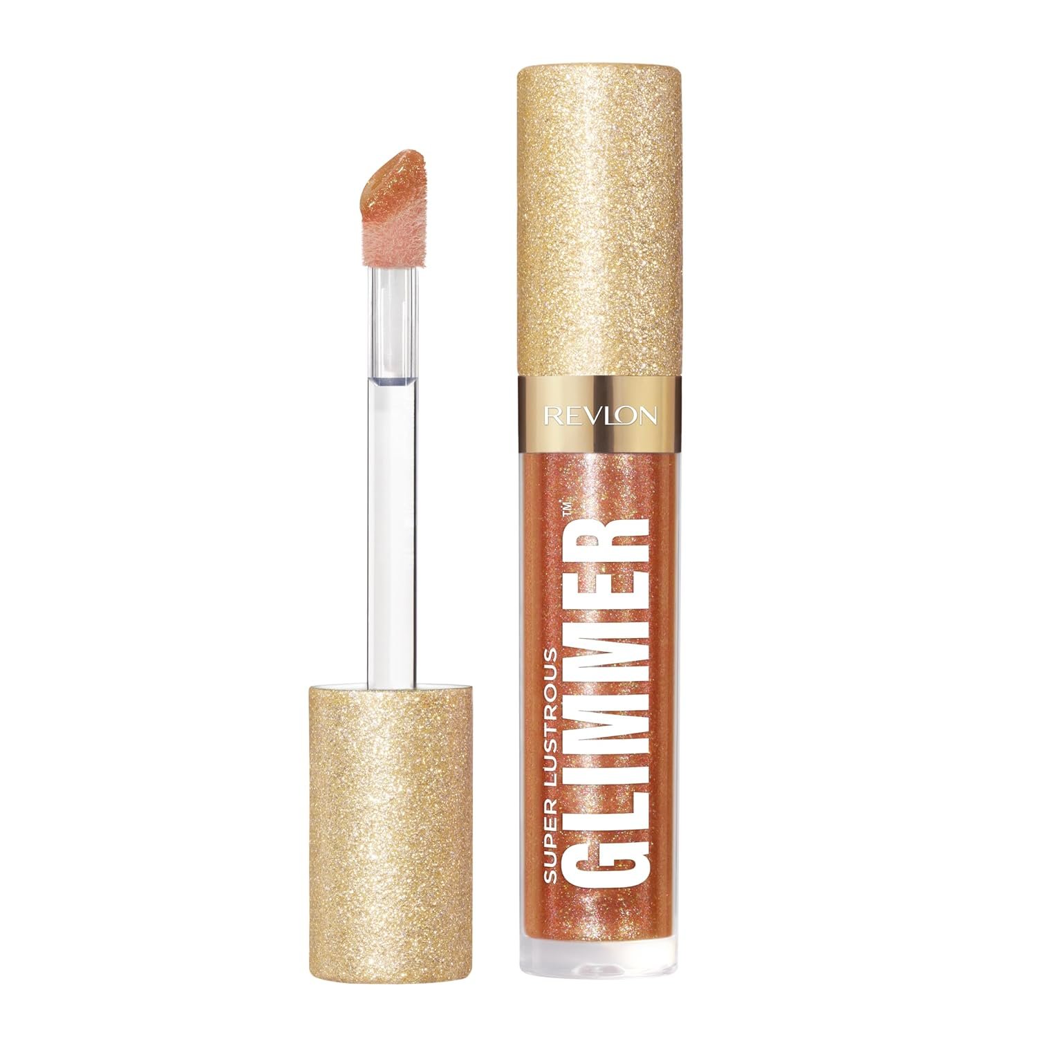 REVLON Super Lustrous Glimmer Gloss, 006 Bronze Spark, 0.13 fl oz | Non-sticky hydrating lip gloss with plant-based glitter. High-shine, shimmery finish. Boosts hydration instantly.