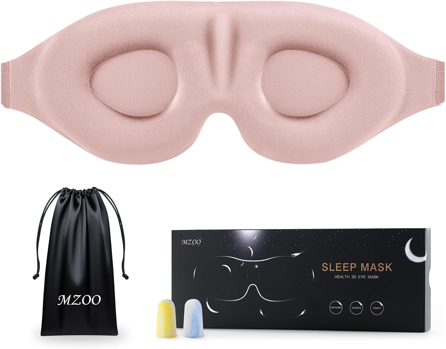 MZOO Luxury Sleep Mask for Women Men Patented Light Blocking Design | Zero Eye Pressure, 3D Contoured Sleeping Mask for Side Sleeper, Breathable, Adjustable, for Travel, Pink