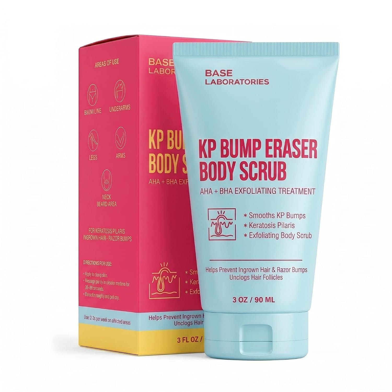 Base Laboratories Ingrown Hair – KP Bump Exfoliating Body Scrub – with AHA+BHA – Keratosis Pilaris Treatment – Daily Skin Exfoliant – Helps Reduce Strawberry Skin & Razor Bumps – Men & Women 3oz
