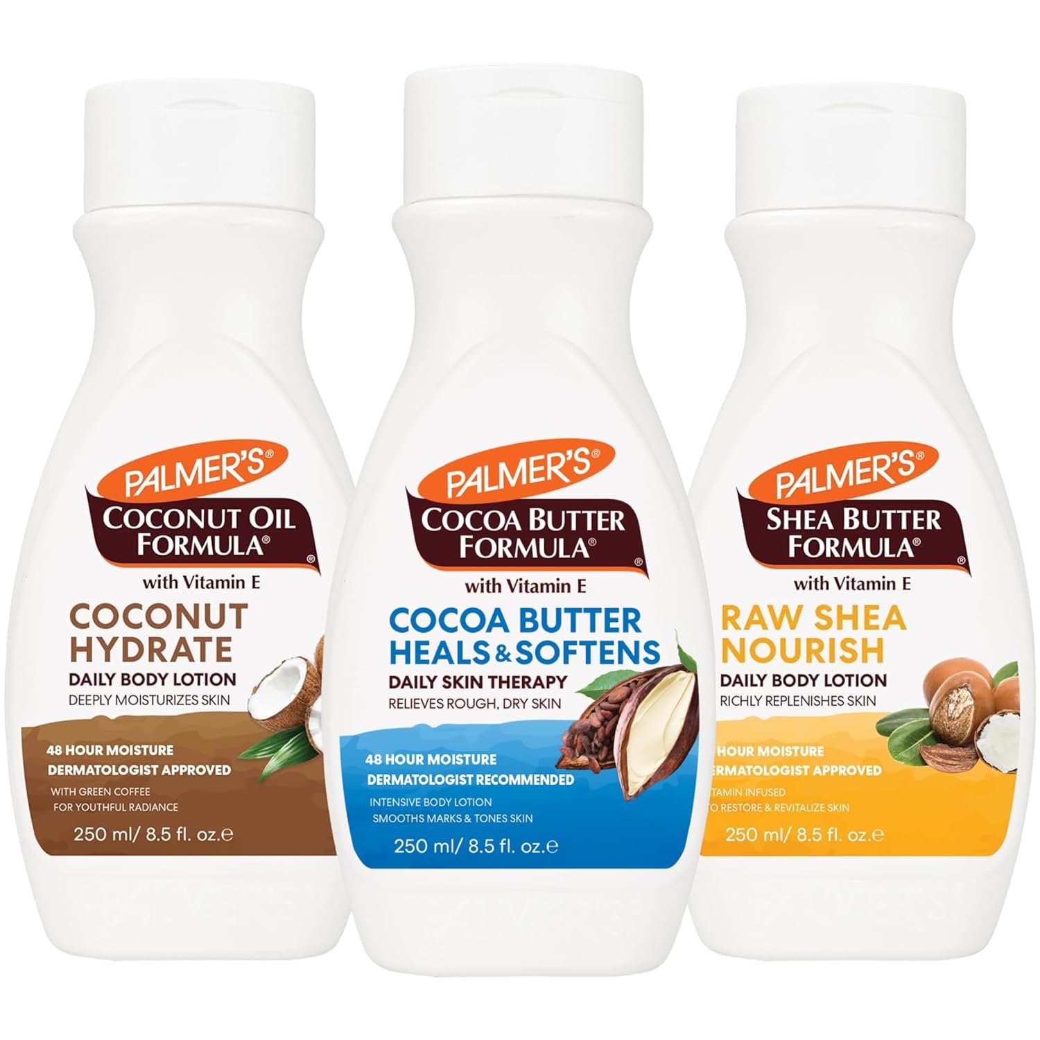 Palmer’s Body Lotion for Women & Men Variety Pack, Vitamin E Lotion Set for Dry Skin, 48 Hour Moisturization, 8.5 oz flip cap bottles (Pack of 3)