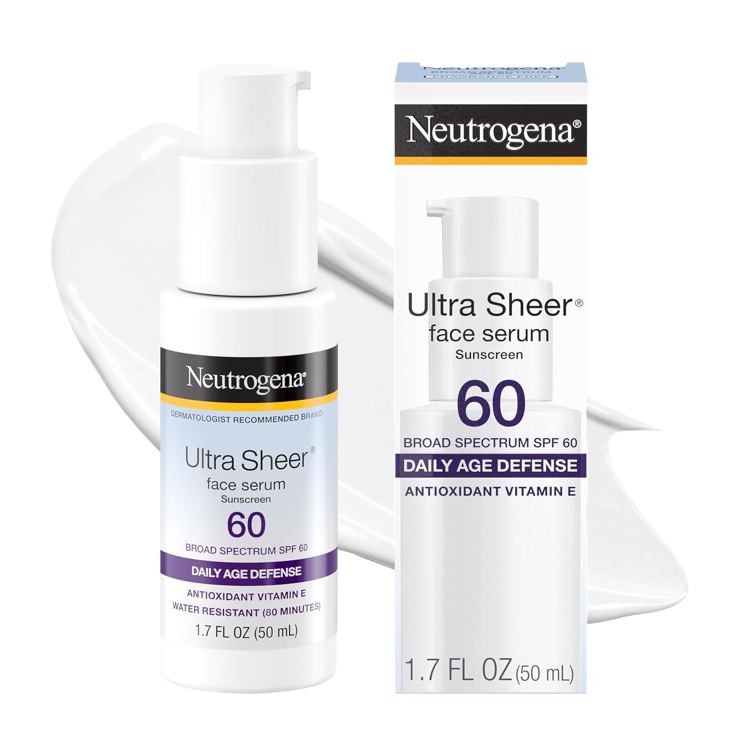 Neutrogena Ultra Sheer Sunscreen Serum SPF 60, Fragrance-Free, 1.7 fl. oz | Broad Spectrum UVA/UVB Protection, Lightweight Serum, Water-Resistant up to 80 Minutes, Non-Comedogenic