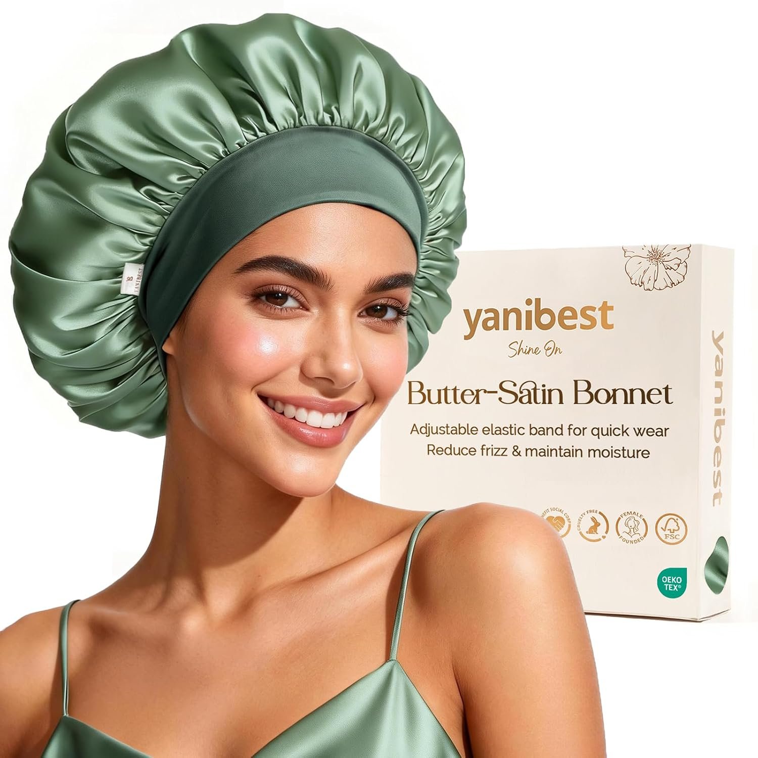 YANIBEST Hair Bonnet for Sleeping Women, Smooth Comfortable for Hair Care | Silk Feeling, Sleep Cap, Curly Natural Hair, Double Layer, Hair Satin Bonnet, Elastic Band, Reduce the Dryness, or Tangles