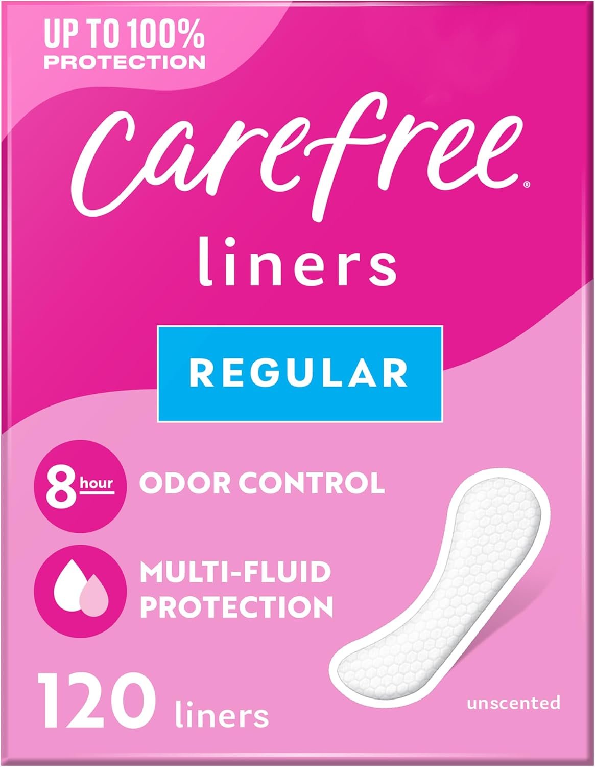 Carefree Panty Liners for Women, Regular, Unscented, 120 ct