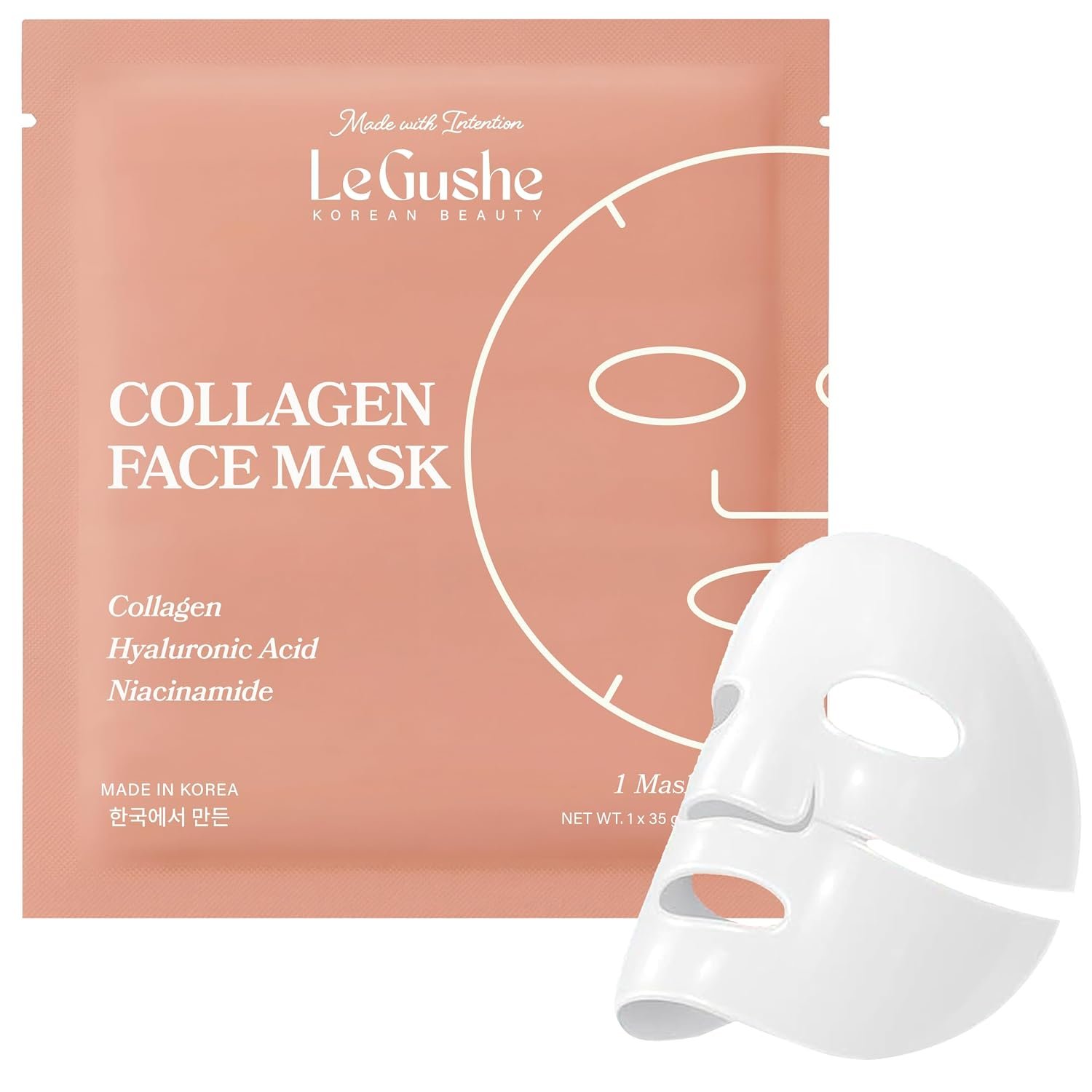 NEW 2026 Korean Collagen Face Mask (4 Pack) – Hydrogel Sheet Mask with Niacinamide for Glass Skin – Overnight Hydrating Facial Mask for Fine Lines, Pores & Moisture – Korean Skincare