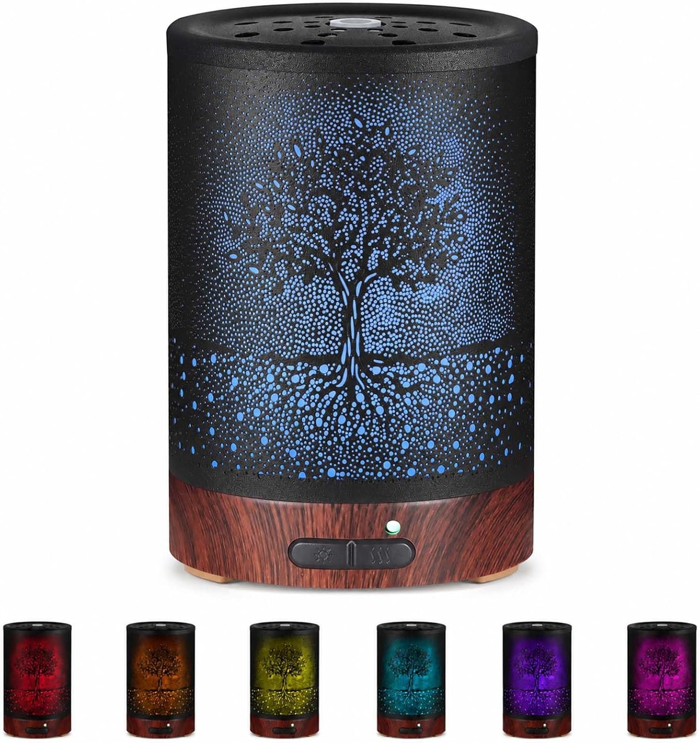 Metal Essential Oil Diffuser for Home，Aromatherapy Humidifier | Waterless Auto-Off, 7-Color LED Lights, Quiet Cool Mist, for the Bedroom, Living Room, and Office (Tree)