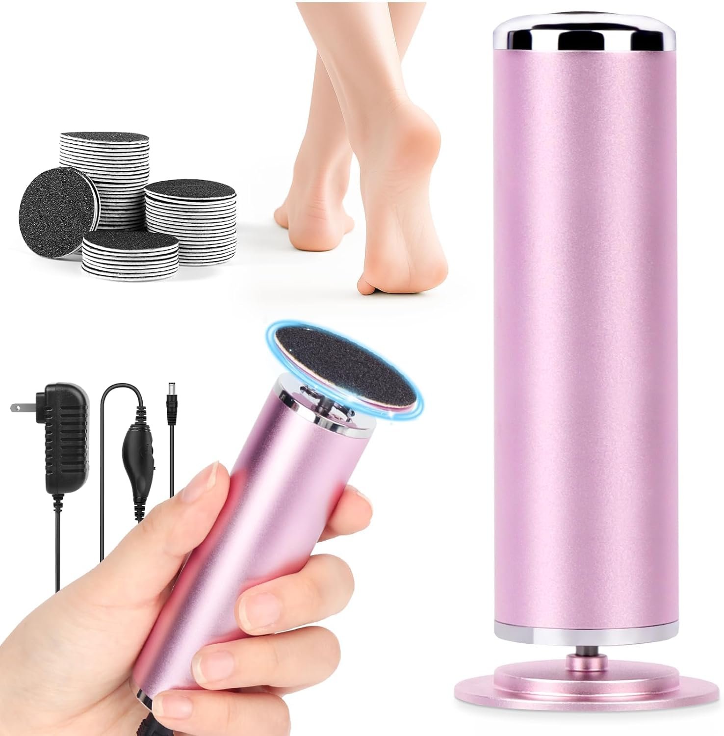 LIONVISON Electric Foot Callus Remover: Adjustable Speed Foot File for Cracked Heels – Working Women’s Summer Pedicure Tool with 60pcs Sandpaper Discs – Dead Skin Remover for Dry Feet at-Home