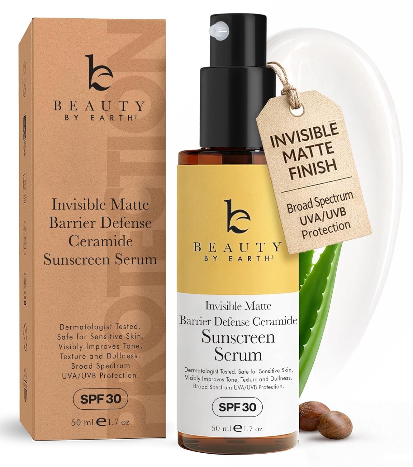 Facial Sunscreen Serum SPF 30 – Broad Spectrum Face Sunblock for Women | Made in the USA with Organic & Natural Ingredients, Ceramide Bloqueador Cream with Matte Finish for Oily & Sensitive Skin