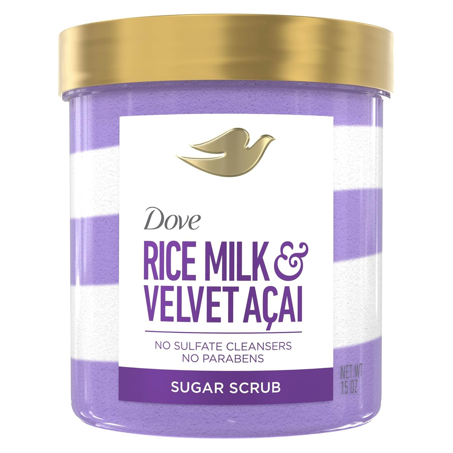 Dove Sugar Body Scrub Velvet Acai & Rice Milk For Women For Exfoliated & Hydrated skin 15 OZ