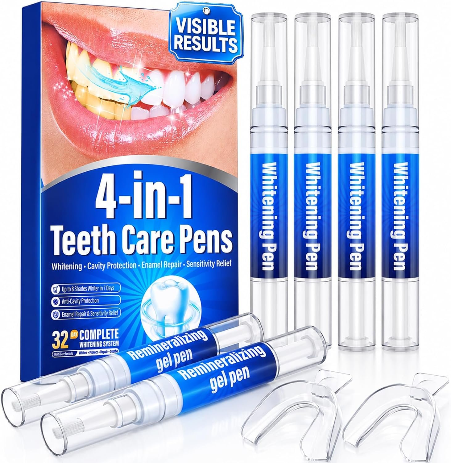 Teeth Whitening Pen Kit – 35% Carbamide Peroxide, Stain Removal, 4 Whitening Pens + 2 Remineralizing Pens, Enamel Repair, Anti-Cavity, Sensitive Teeth Care, 6 x 0.12 fl oz(Mint)