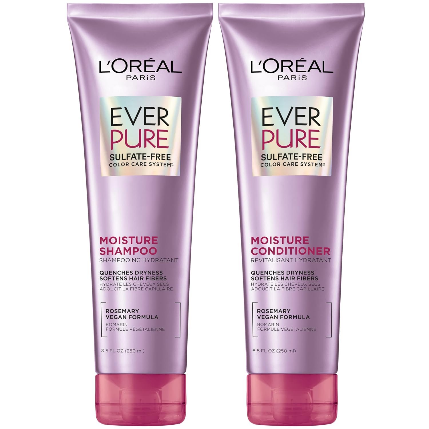 L’Oreal Paris EverPure Moisture Shampoo and Conditioner Set, Sulfate-Free Hair Care for Dry or Color-Treated Hair with Rosemary Botanicals, 17 Fl Oz Set