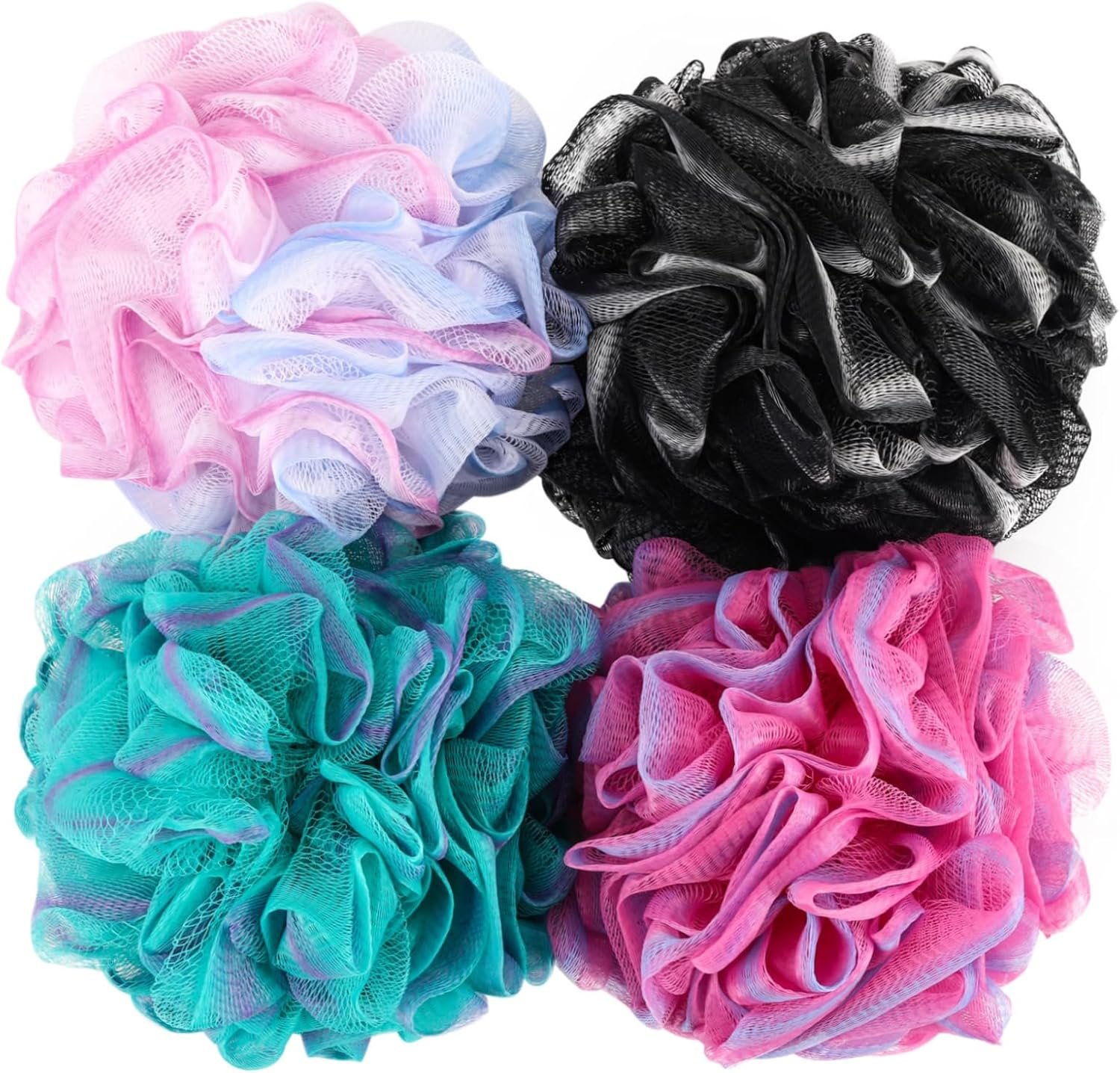 Loofah Sponge 60 Gram Shower Pouf Bath Scrunchies Shower Puff Exfoliating Body Wash Scrubber Bath Puffs for Washing – Set of 4