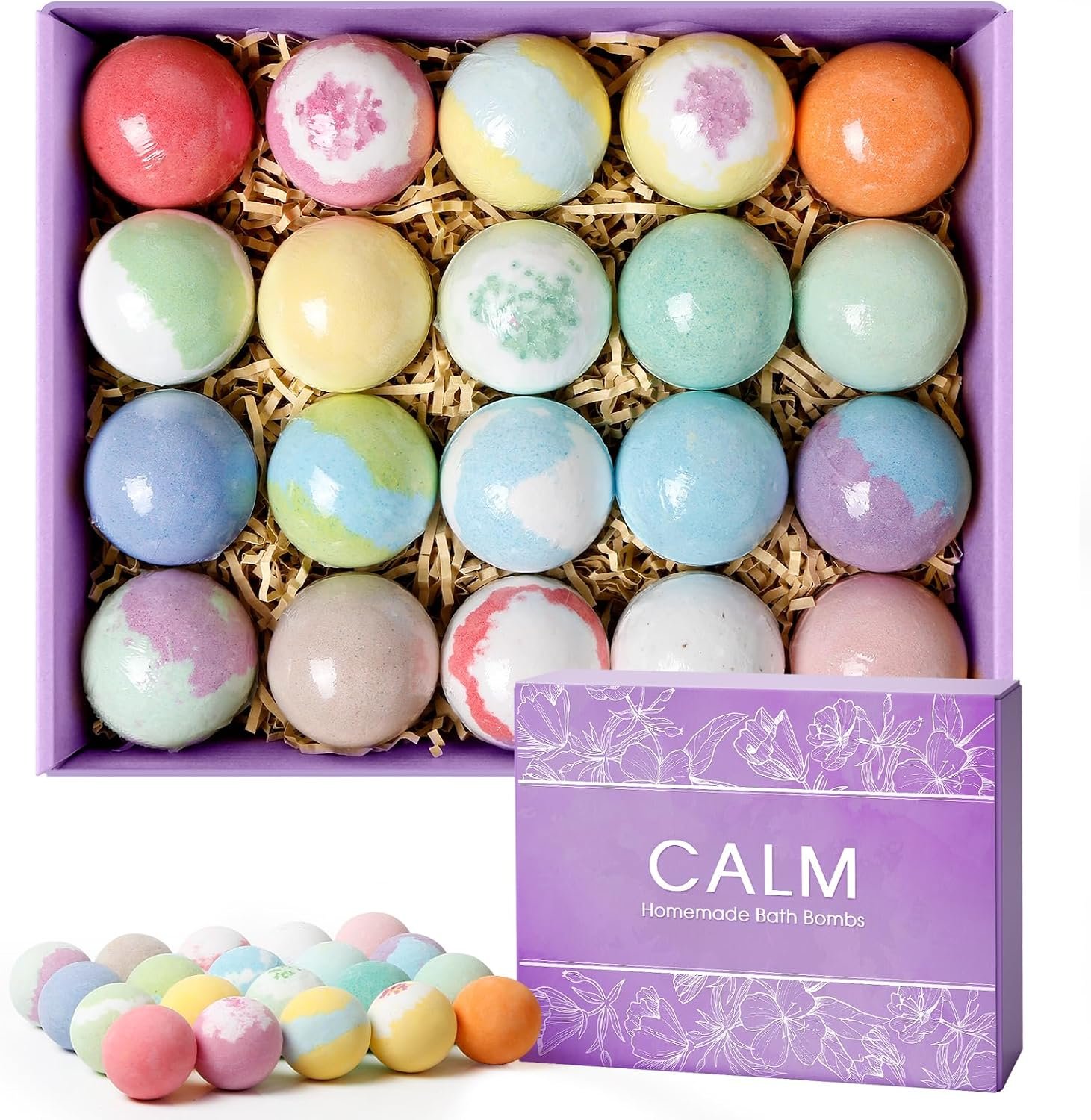 CalmNFiz Bath Bombs for Women, Fizz Effect Bath Bomb, Shea Butter | Natural Fizz Effect, with Shea Butter & Essential Oils, Bubble Bath, Mothers Day Presents for Mom, Wife, Girlfriend (20PCS)