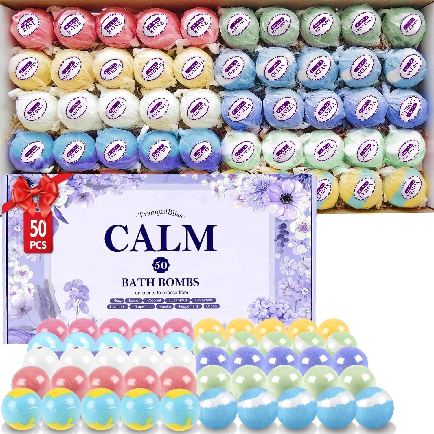 Bath Bombs Set for Women, 50 PCS 10 Scents Natural Bathbombs | With Shea Butter & Safe Oil, Bubble Bombs for Women, Ideal for Mother’s Day, Valentine’s Day, Christmas, Birthday Present