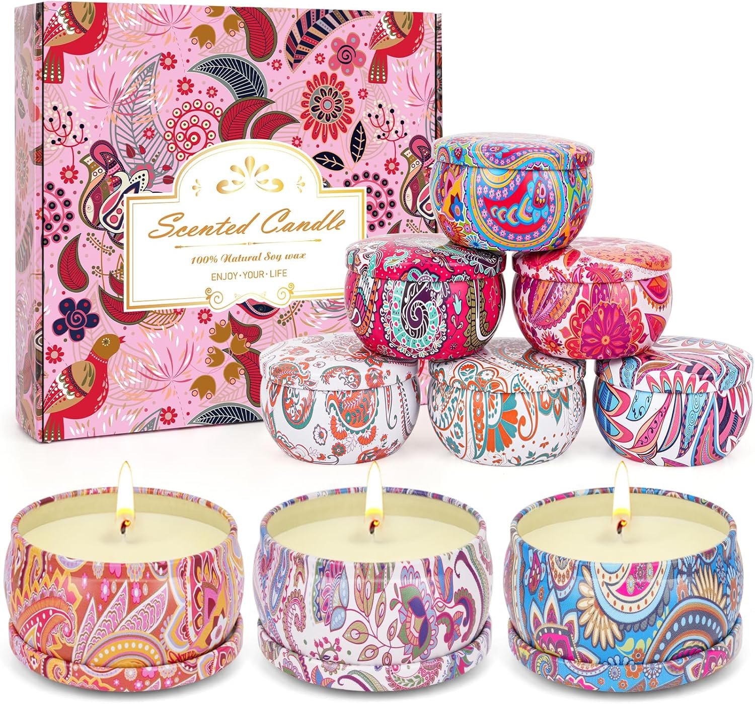 Scented Candles Gifts Set for Women, 9 Pack Aromatherapy Candles Pack Soy Wax Include Lavender, Jasmine and Vanilla Scented for Bridesmaid, Birthday, Valentine’s, Mother’s Day, Bath, Yoga