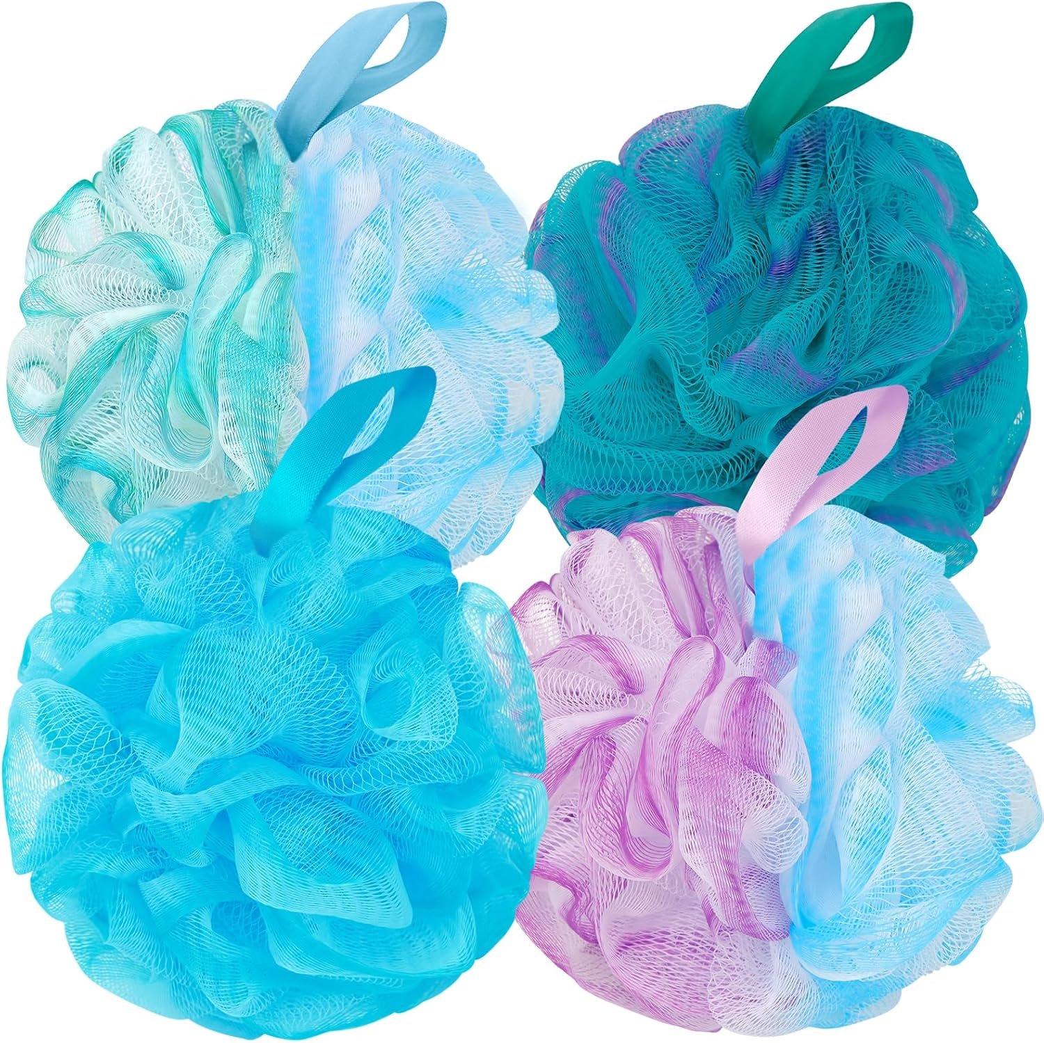 BCKENEY Bath Loofah Shower Sponge Body Back Scrubber Soft Mesh Shower Puffs Exfoliating Loofa for Women & Men Bath Accessories Cleaning Tool (4Pack 60G Loofah Sponge, Forest Fairy)