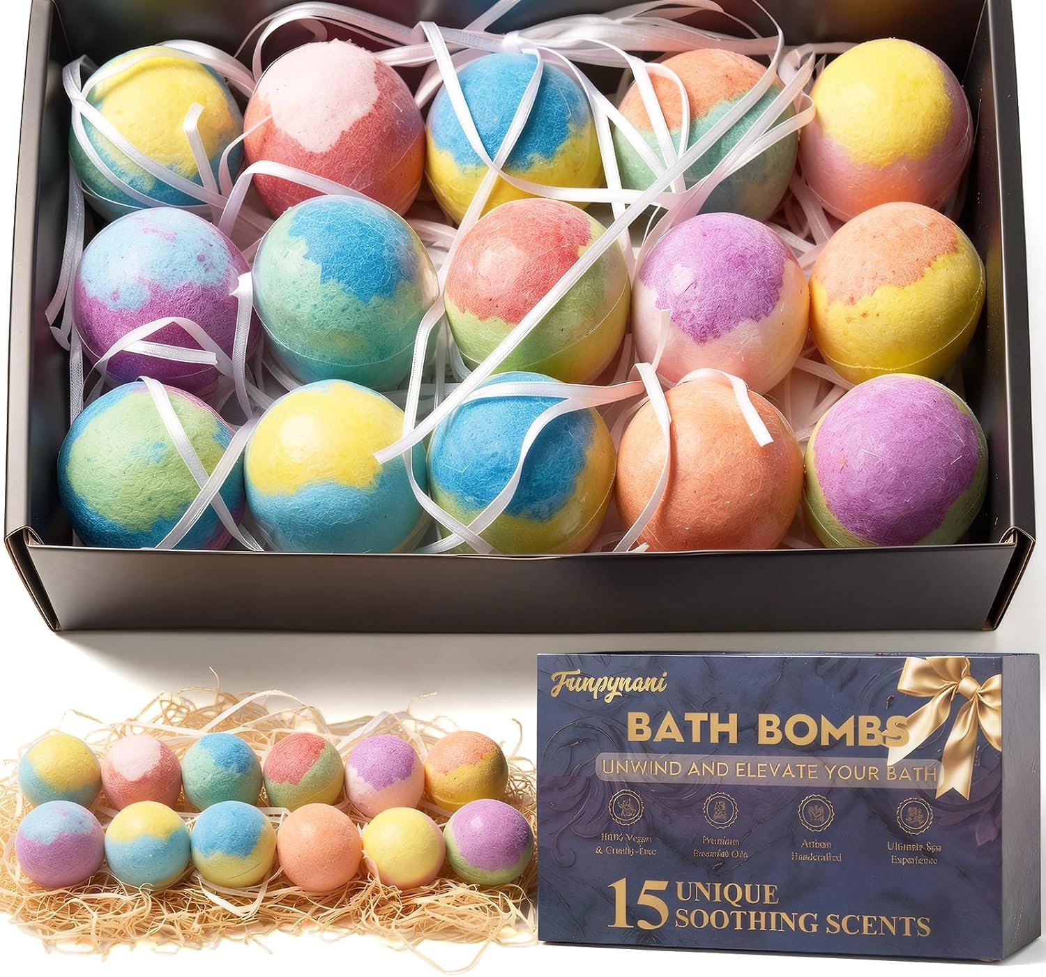 15 Pack Bath Bombs Gift Set for Women – 15 Unique Scents & Colors, Organic Handmade Bubble Bath Balls with Essential Oils & Shea Butter, Relaxing Spa Fizzies, Birthday Gifts for Mom Wife