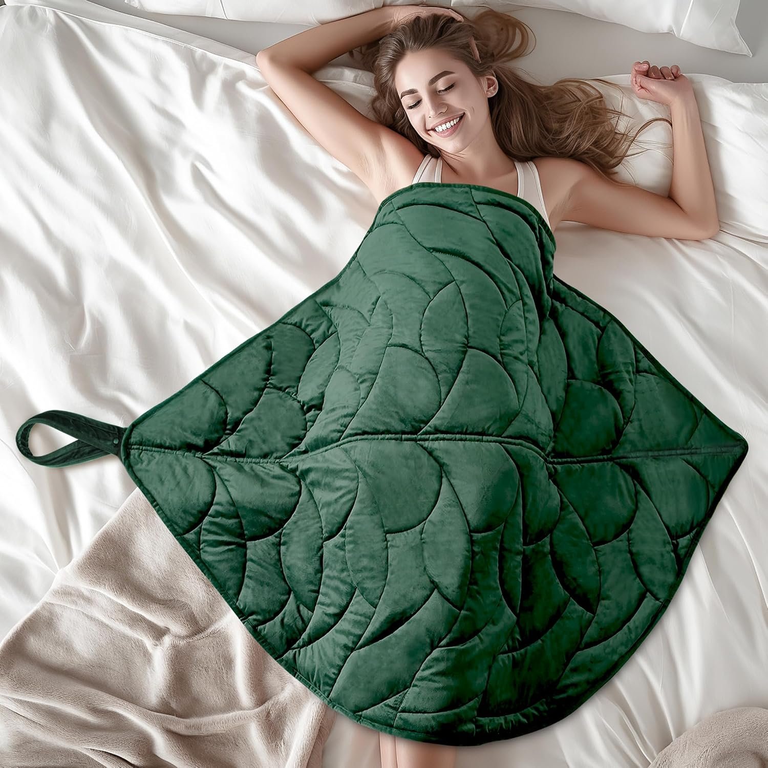 Weighted Lap Blanket 7 lbs 41″ x 53″- Gifts for Mom Women Wife, Cozy Luxury Velvet Small Weighted Blankets,Portable Travel Blankets for Adults,All-Season Blanket Relaxation Gift, Green