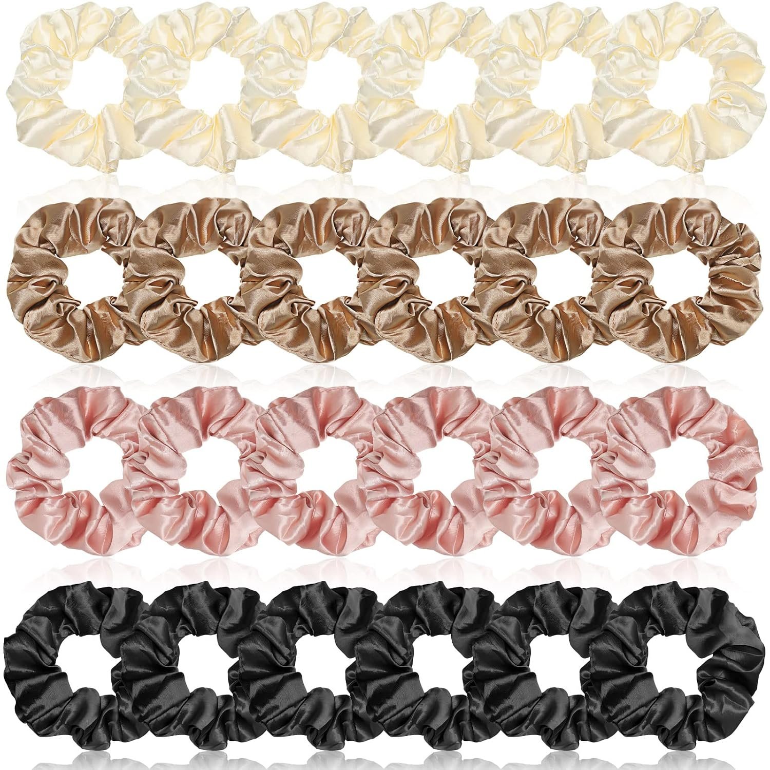 XunYee 24 Pcs Satin Scrunchies for Women Bulk,3.94 Inch,Classic Colors | Satin Silk Hair Ties and Band Scrunchies, Fashion Big Ponytail Holder, for Thick Curly Hair No-crease Pony Tails