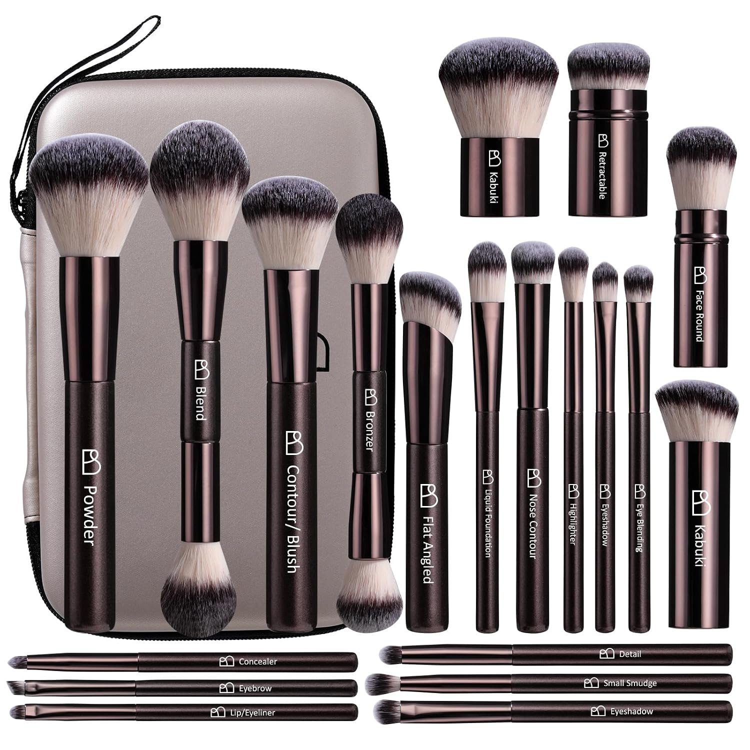 Professional Makeup Brush Set BS-MALL with Travel Case, 20PCS Synthetic Makeup Brushes for Foundation, Conce aler, Blush, Powder & Eyeshadow, Labeled Face Eye Brushes for Beginners, Makeup Artists