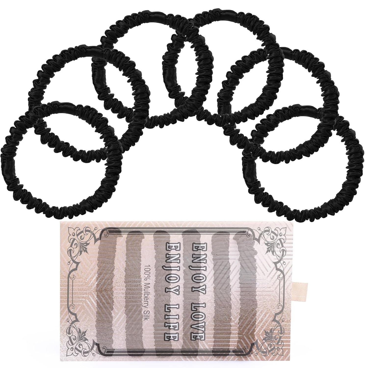 22 Momme 6PCS 100% Mulberry Silk Hair Ties Small Silk Scrunchies for Women Girls Curly Thick Thin Hair .Women’s Black Cute Satin Sleepy Bulk Hair Tie Scrunchie Sleep