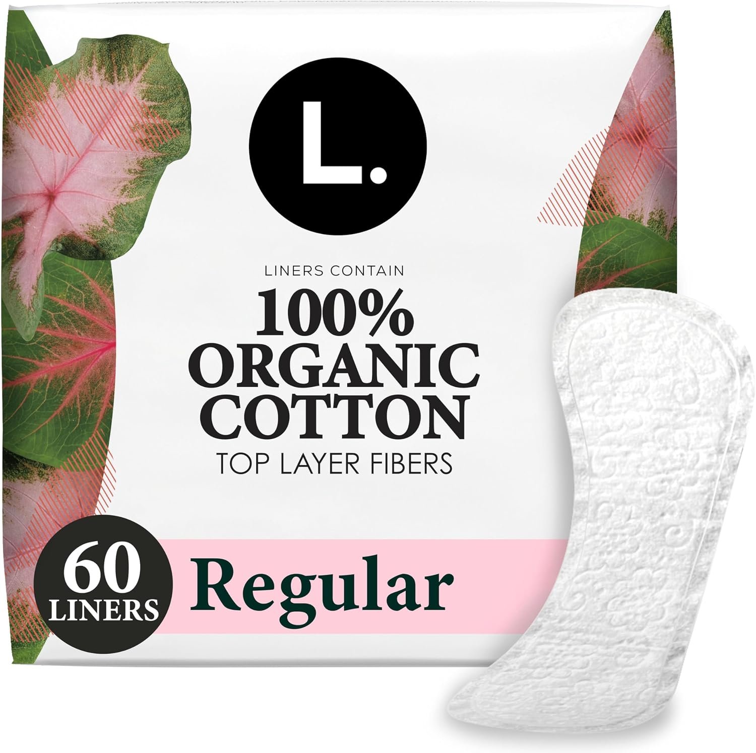 Liners for Women, Organic Cotton Top Layer, Regular Coverage, Pantiliners Made Without Synthetic Pesticides and Fragrances, Hypoallergenic and Gentle on Skin, 60 Count