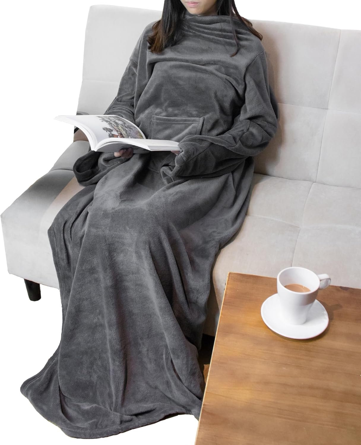 PAVILIA Wearable Blanket with Sleeves for Adult Women Men, Cozy Fleece Warm Wrap Throw with Arms, Gifts for Christmas, Wife