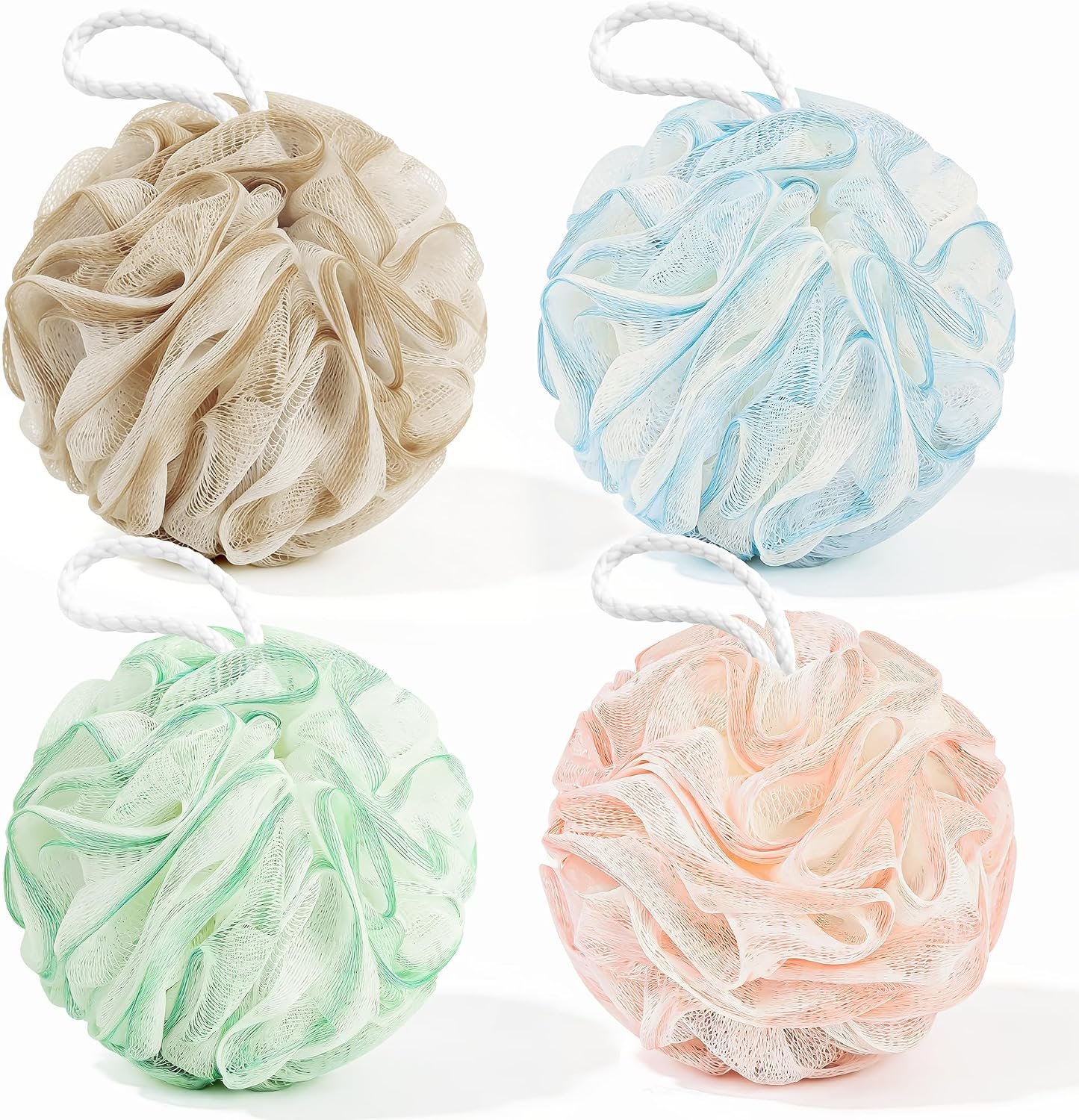 Yolaist Loofah Sponge 4 Pack, Exfoliating Body Scrubber for Shower, Soft Bath Sponges with Hanging Loop, 60G Gentle Loofah for Women Men (Pastel Colors)
