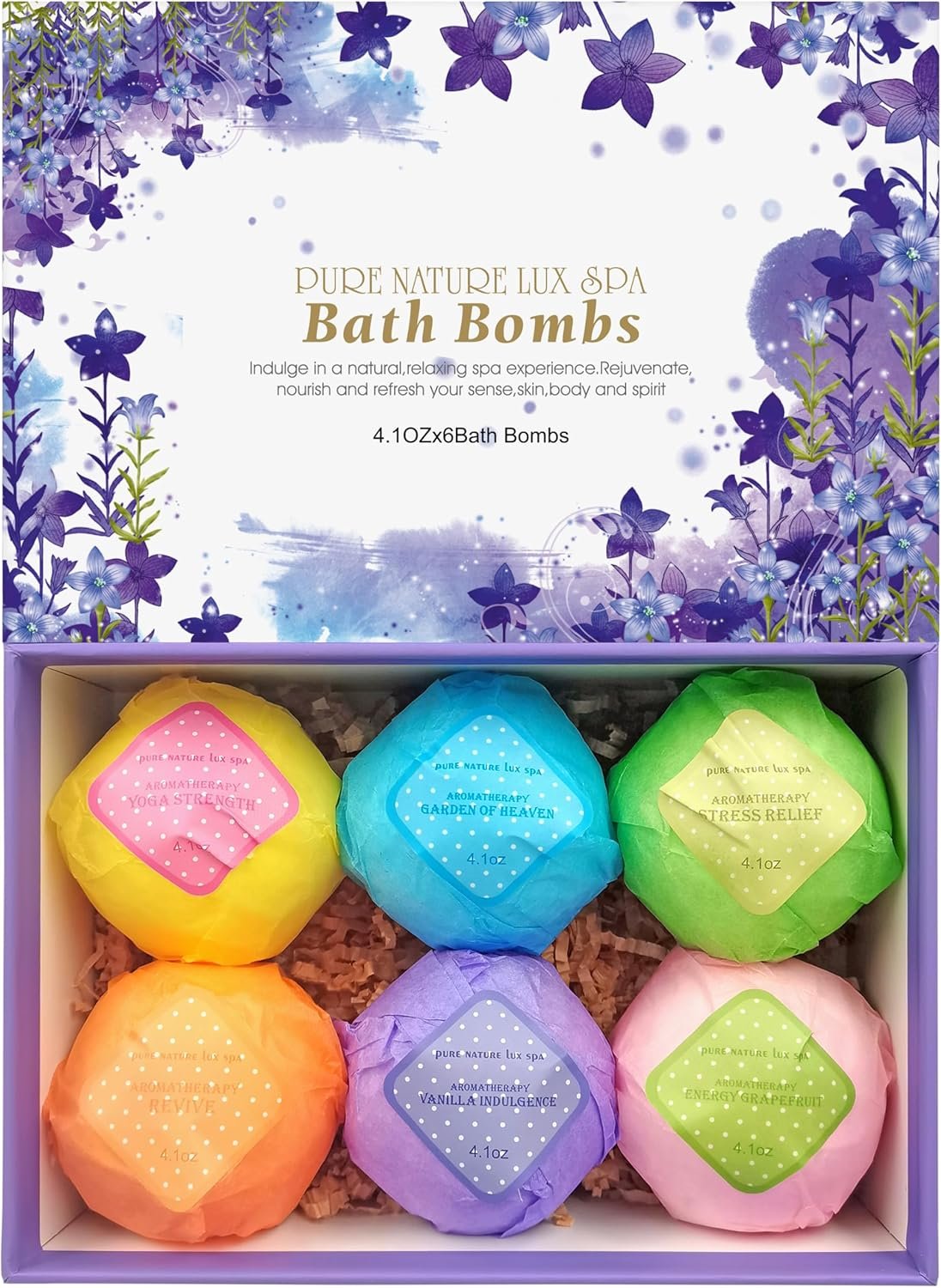 Bath Bombs Gift Set – Ultra Bubble XXL Fizzies (6 x 4.1 oz) with Natural Dead Sea Salt Cocoa and Shea Essential Oils, The Best Birthday Gift Idea for Her/Him, Wife, Girlfriend, Women, Kids