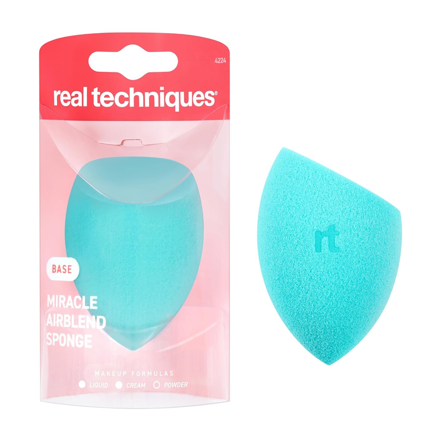 Real Techniques Miracle Airblend Foundation Sponge, Makeup Blending Sponge | Matte coverage with a makeup sponge with memory foam, beauty blender sponge, 3-point design and latex-free